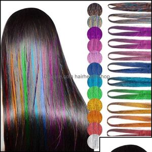 Accessoires pour cheveux Accessoires pour cheveux Outils Produits 90 cm de longueur Sparkle Shiny Tinsel Rainbow Silk Hair Extensions éblouit les femmes Hippie F Dhar9