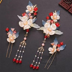 Ensemble d'accessoires pour cheveux Hanfu, ensemble de coiffure, bâton en forme de U, pompon, épingle à cheveux, Cheongsam pour filles, pinces à fleurs, cadeau pour femmes