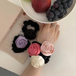 Accesorios para el cabello Satén Rosa Banda elástica Corbatas Charm Pulsera Multiusos Flor de seda hecha a mano de alta gama Boda