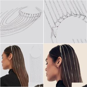 Accesorios para el cabello Stonefans Lujo Borla larga Rhinestones Cadena para el cabello Accesorios para el tocado para mujeres Crystal Hoop Diadema Cabeza Jewelr Dhuq2