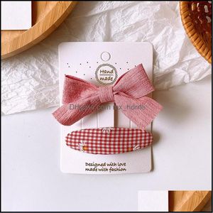 Hair Aessories Baby, Kids Maternity 2 piezas Coreano Simple Cute Fabric Bow Duckbill Clip para Sweet Girl Children Fashion Fresh Lattice Flower