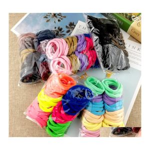 Hair Band 50Pcs/Bag Girls Solid Color Big Rubber Ponytail Holder Gum Headwear Elastic Bands Korean Girl Accessories Ornaments Drop D Dhml5