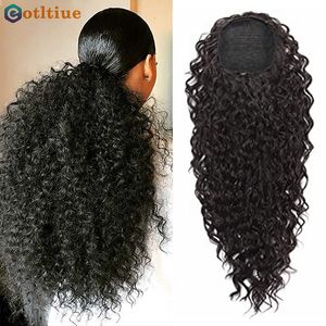 Banda para el cabello Kinky Curly s Drawstring Puff tail Brazilian Real Human Clip in Tail African American 230214