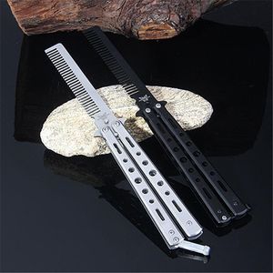 Hair Brushes Foldable Comb Stainless Steel Practice Training Butterfly Knife Beard Moustache Brushe Salon Hairdressing Styling ToolHair