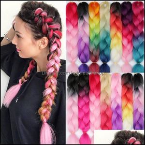 Bulks de cabello 24 pulgadas Extensiones de trenzado Jumbo Crochet Trenzas Estilo sintético 100G / PC Pure Blonde Pink Green Blue Drop Entrega Produ Dhzuw