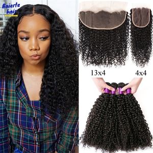 Hair Bulks Brazillian Kinky Curly 3 4 bundels met frontale sluiting 8 40 dubbele machine-inslagen met 13x4 oor tot kant aan de voorkant 230920