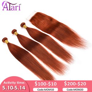 Cabello a granel Paquetes rectos de color naranja oscuro con cierre de encaje 4x4 5x5 Jengibre humano brasileño para mujeres negras 230617