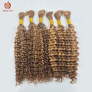 Hair Bulks Highlight Deep Wave Human Hair Bulk For Braiding No Weft 8 to 32 Inch Brazilian Hair Crochet Braids Applegirl 230724