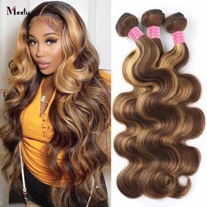 Hair Bulks Meetu Highlight Body Wave Bundles Brésilien Humain P4 27 Ombre Piano Couleur Extensions 230609