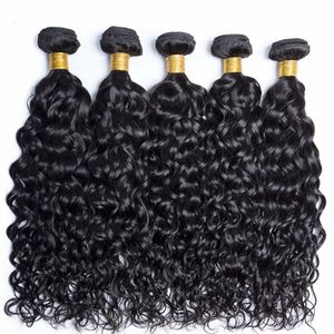 Bultos de cabello Peruano 10A Paquetes de ondas de agua Paquetes de cabello humano rizado sin procesar Tejido Extensiones de cabello de ondas de agua Sin enredos 12-32 