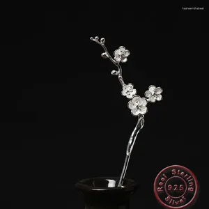 Pinces à cheveux Amxiu épingles à cheveux en forme de fleur de prunier faites à la main en argent sterling 925, bijoux pour femmes, accessoires de coiffure pour fête de mariage