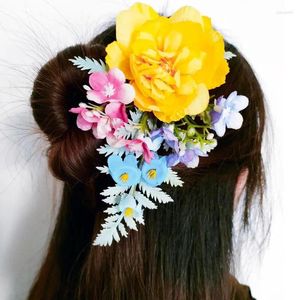 Clips de cabello Color de flores artificiales Mujeres Bohemio Bohemio Estilo chino Hanfu Technsress Damas de la fiesta Bridal Joyería