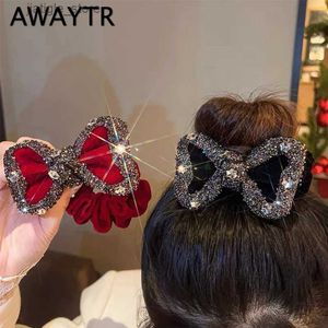 Pinces à cheveux AWAYTR strass arc anneau de cheveux japonais ondulé cheveux cravate brillant tête fleur cravate cheveux élastique coréen fille femmes tête corde Y240329