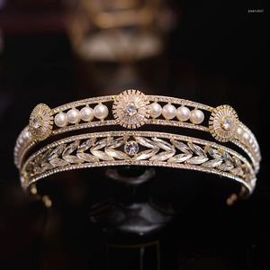Clips para el cabello Barroco Lujo Color dorado Perlas de cristal Tiaras nupciales Coronas Rhinestone Desfile Diadema Novia Diadema Accesorios de boda