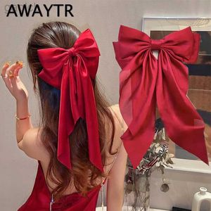 Clips de cheveux Barrettes à l'extérieur Big Large Satin Red Bow Épingles à cheveux Barrettes pour les femmes Mariage Long Ribbon Clip Coiffure Hairgrip Bow Hair Accessoires 240426