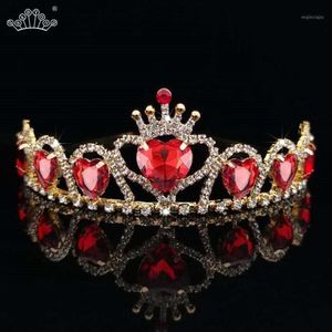 Barrettes à cheveux Barrettes baroques couleur or diadèmes coeur rouge reine princesse couronnes bandeau en cristal enfant filles accessoires de mariage J280r