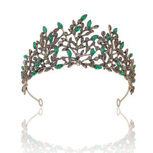 Pinzas para el cabello Barrettes Barroco Vintage Negro Verde Cristal Corona Tiaras Hoja de bronce Tiara Tocados Boda Accesorios nupciales Tocados Para