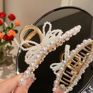 Pinzas Para El Cabello Pasadores Clip De Garra Grande Elegante Mandíbula Updo De Metal Con Decoración De Mariposa Con Cuentas Abrazaderas De Ducha Para Niñas Mujeres 11 Cm EA