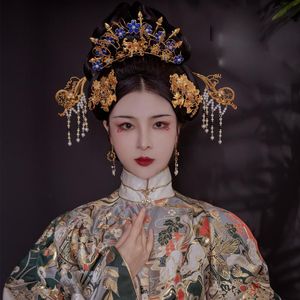 Barrettes à cheveux Barrettes Liao Chen Xiang œuvre d'art antique traditionnelle incrustée de fil sculpté à la main diadème bleui agitant la couronne Ming tête de princesse bijou