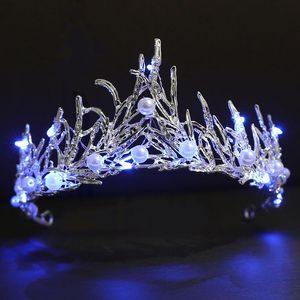 Pinces À Cheveux Barrettes Couronne De Mariage Lumineux Pour Les Femmes De Mariée Reine Diadèmes Et Couronnes LED Lumière Perle Mariée Casque Princesse Fille Birthda