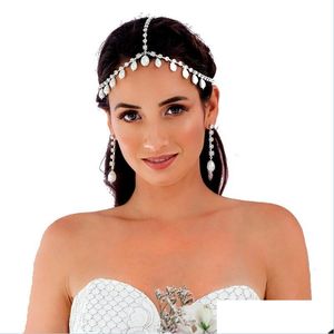 Pinces À Cheveux Barrettes Luxueux Casque Strass Cristal Chaîne De Cheveux Femmes Décoration Simated Perle Bandeau Mariée Bijoux De Mariage Dhx5L