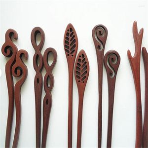 Pinces à cheveux Barrettes Bâtons en bois robustes de sept pouces Feuilles sculptées Tourbillons Bois Cercles gradués Vagues ouvertes Châle/épingles à cheveux HF4G