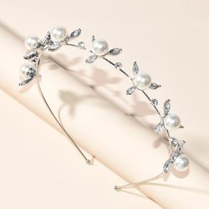 Pinzas para el cabello Barrettes Simple Color Plata Hoja Novia Tiara Vine Perlas Joyería de las mujeres Diademas de boda hechas a mano Accesorios de la corona Diademas