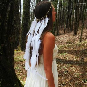 Pinzas para el cabello, diadema de plumas bohemias para mujer, extensiones de tocado de compromiso de boda, tocado para festivales de música, tocado blanco