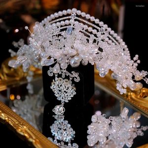 Pinzas para el pelo para mujer, corona nupcial, tocado barroco hecho a mano, accesorios de boda para fiesta, joyería de perlas de cristal brillante de lujo, Tiara de princesa