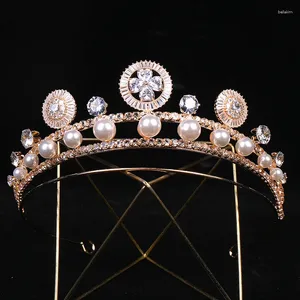 Clips para el cabello Tiaras nupciales Retro brillante corona de perlas de diamantes de imitación accesorios de joyería para tocados de boda para mujeres