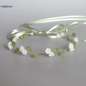 Pinces à cheveux, bandeau de mariée, fleur blanche, feuilles vertes, accessoires de fête pour femmes et filles, Style Boho, bijoux de mariage