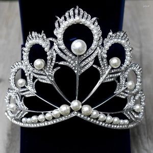 Clips de cheveux Chic Crystal Tiara Vintage Peacock Bridal Accessoires pour le bandeau de quinceanera et de couronnes Pageant Pearls Bandin
