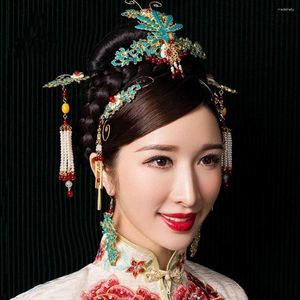 Pinces à cheveux chinois diadème de mariée couronne épingle à cheveux crochet boucles d'oreilles ensemble mariage fleur coiffure pour la mariée