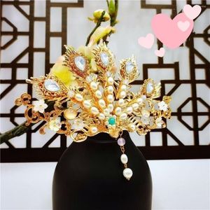 Pinzas para el cabello Fénix chapado en oro chino con accesorios de ropa de corona de diamantes de imitación