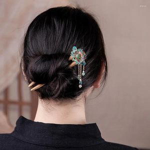 Pinces à cheveux en bois cloisonné chinois, style Vintage, ethnique, pierres naturelles, bijoux simples, épingle à cheveux, vente en gros