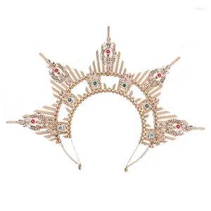 Pinces à cheveux E0BF, bandeau gothique, couvre-chef de princesse avec perles à la main en cristal, accessoires de fête de bal, diadèmes à pointes