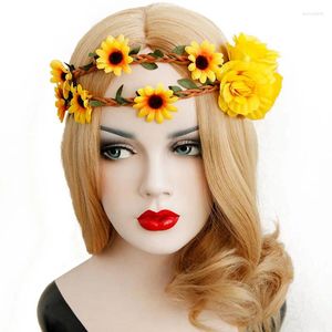 Clips de cheveux Bandons élastiques Claitement pour femmes Girl Yellow Flower Daisy Vine Crown Band Garland Wreath Headpiece Holiday