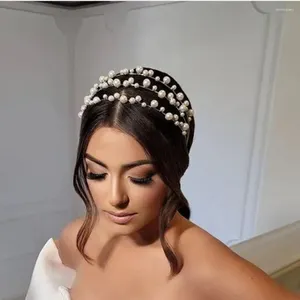 Clips para el cabello para mujer, diadema elegante con perlas de doble capa, accesorios de aro para mujer, diadema de diamantes de imitación de lujo, joyería de boda