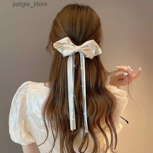 Clips de cheveux élégants strassons à cheveux gros arc pour le ruban de fille long allongue en strass