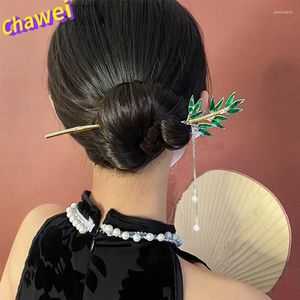 Pinces à cheveux ethniques en feuille de bambou vert, bâton pour femmes, charme de tempérament élégant, épingle à cheveux antique, accessoires rétro chinois