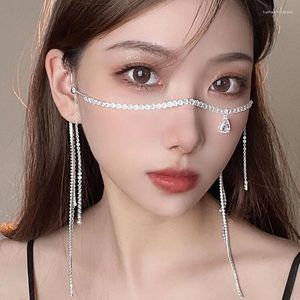 Pinces à cheveux Mode Sexy Strass Gouttelette D'eau Pendentif Visage Chaîne Bijoux Pour Femmes Fête De Luxe Cristal Cyber Punk Accessoires 2024