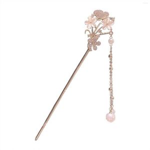 Pinces à cheveux baguettes à fleurs avec pompon, épingles à Chignon plaquées argent pour bricolage, accessoires de style