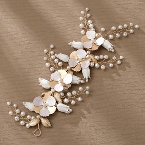 Clips de cabello Golden Alooy Flower Tandads Ceramics White Floral Hair Bands Pearl Pearl Pearl Views para la novia Joyería de boda