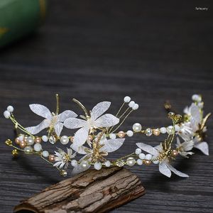 Pinzas para el cabello hechas a mano perla desfile libélula corona diadema cristal nupcial Tiara diadema para mujeres accesorios de joyería de boda
