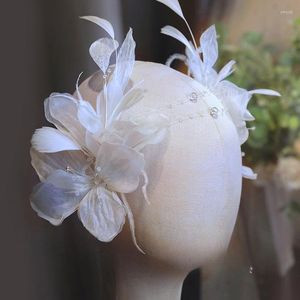 Pinzas para el pelo, tocado de hilo de seda, sueño blanco, pluma nupcial, vestido de boda, accesorios de flores de seguimiento a la moda, estilo chino, 1 ud.