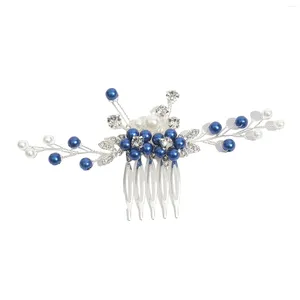 Clips de cabello joyas pein de novia de novia de imitación de imitación azul y blanco decoración de perlas para la dama de honor de la boda de citas de compras