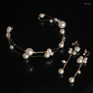 Pinces à cheveux pour mariée coréenne, bandeau de mariée en perles faites à la main avec cristaux, couleur couronne en métal rose, accessoire de mariage
