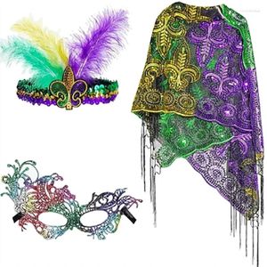 Pinces à cheveux Mardi Gras, châle, bandeau en plumes, demi-masque, paillettes pour un look à la mode, livraison directe de fête