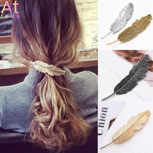 Pinzas para el cabello Nuevo estilo de plumas Pasadores Vintage Bronce Color Primavera Horquillas Metal Ropa para el cabello Joyería para mujer 248z