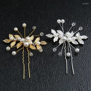 Pinzas para el cabello de una pieza, alfiler de flor de perla blanca, accesorios Aolly de boda para novia, tocados de joyería